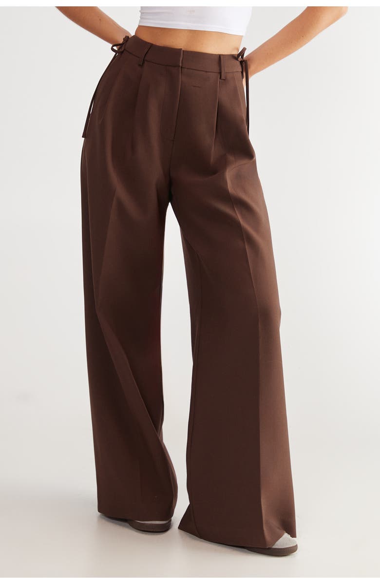 NASTY GAL Premium Tailored Tie Detail Pants, Main, color, Choc Brown