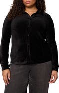 Sanctuary Fitted Textured Stripe Velvet Button-Up Shirt