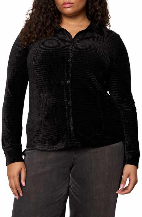 Sanctuary Fitted Textured Stripe Velvet Button-Up Shirt