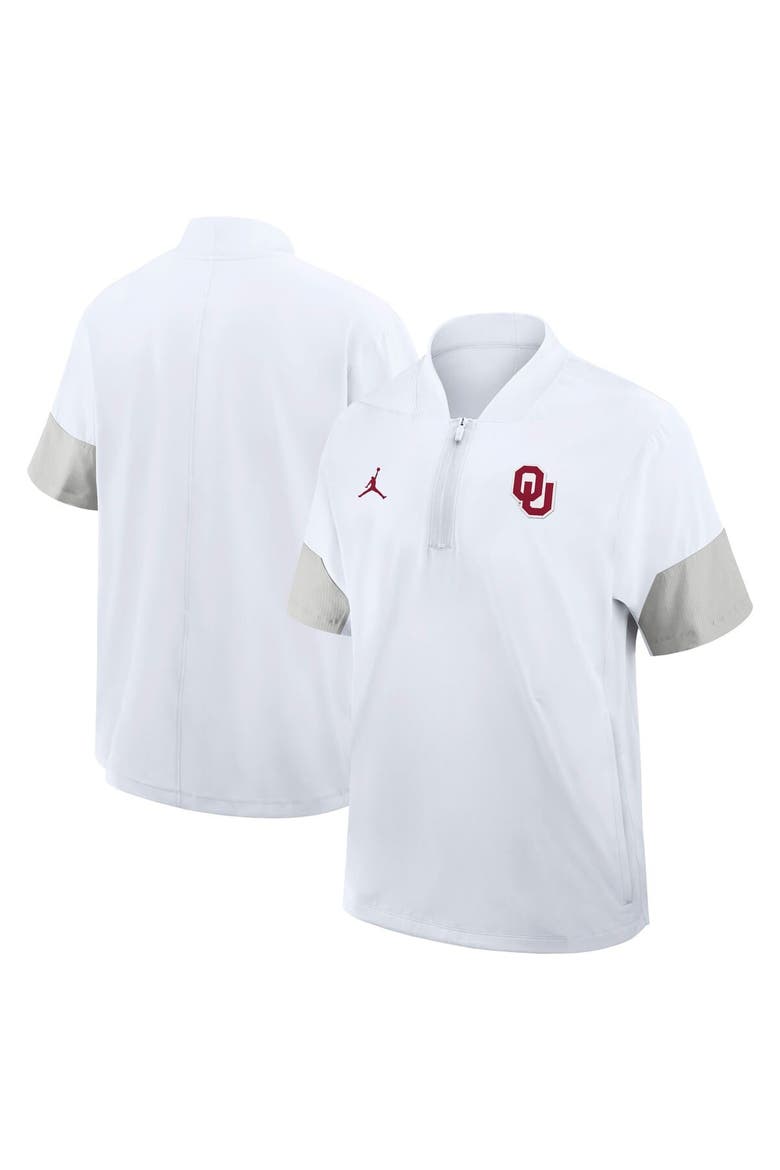Men's Jordan Brand White Oklahoma Sooners 2025 Sideline Short Sleeve Quarter-Zip Coach Jacket, Main, color, White