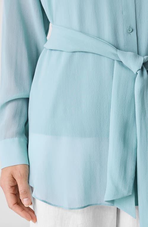 Eileen Fisher Classic Collar Long Silk Button-up Shirt In Green