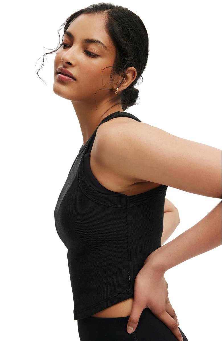 COTTON ON BODY Women's Active Rib Curved Hem Tank, Alternate, color, Black