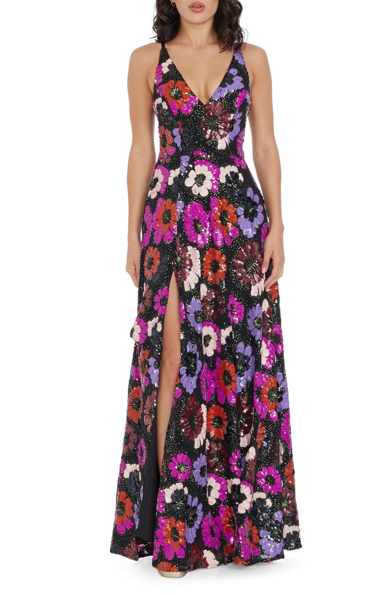 Dress the Population Alyssa Sequin Floral Sleeveless Gown, Main, color,