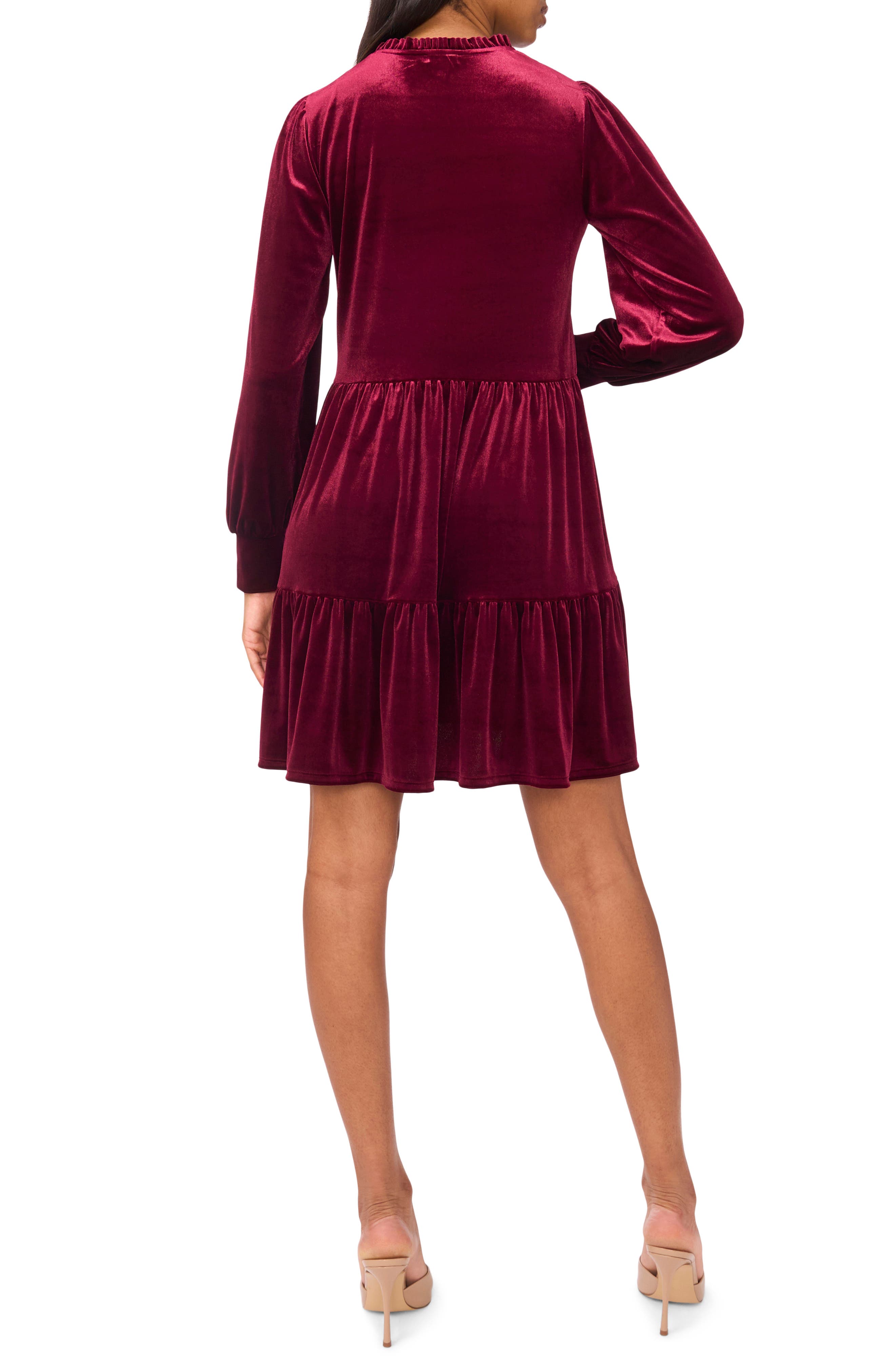 Velvet Long Sleeve Tiered Minidress - image 2