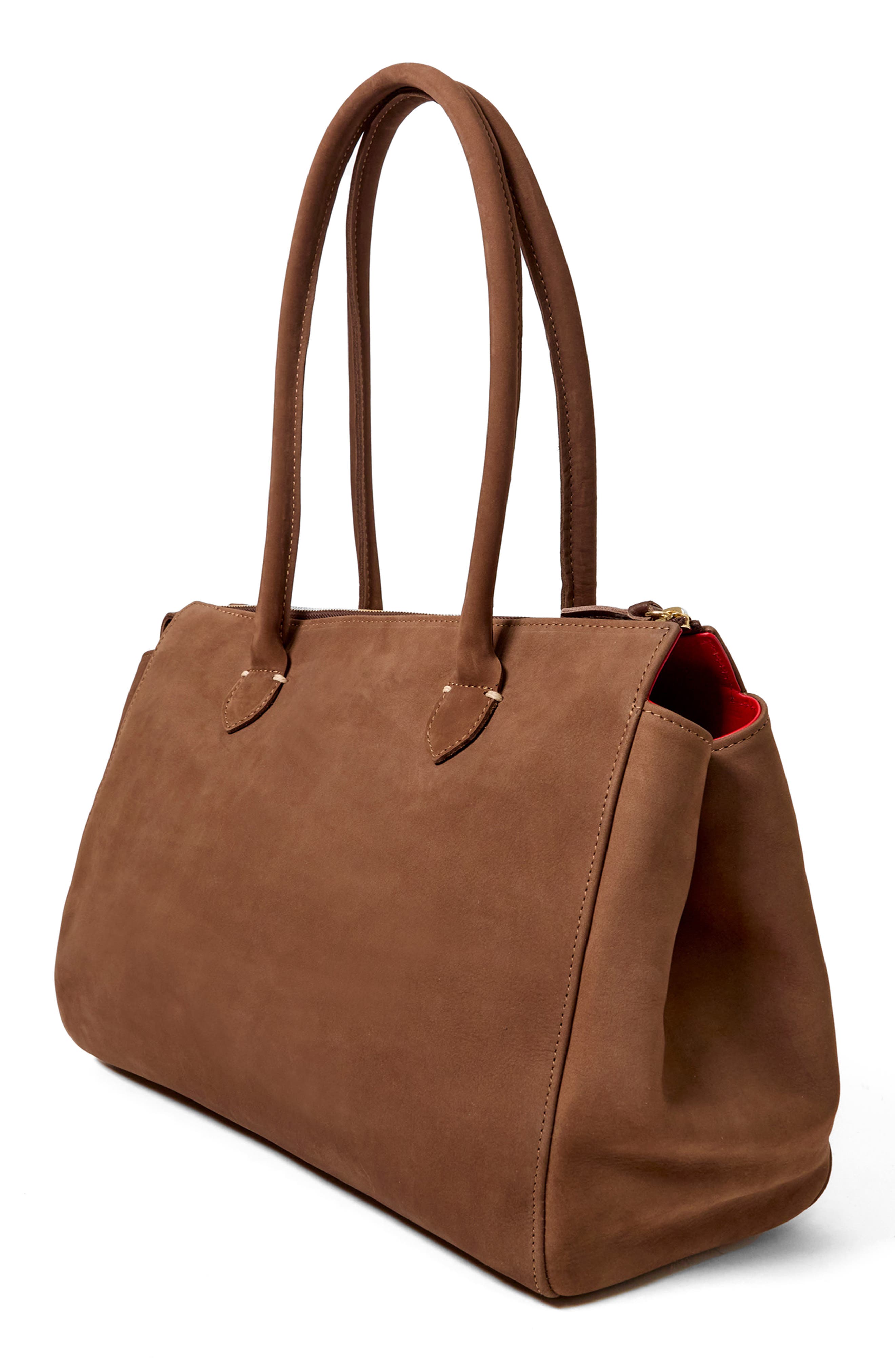 Clare V. Beatrice Nubuck Leather Tote, Alternate, color, Choco Bar