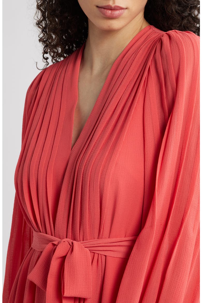 Tatum Pleated Tie Waist Long Sleeve Dress, Alternate, color, POPPY