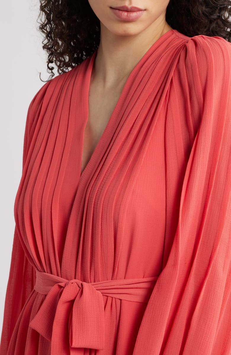 KOBI HALPERIN Tatum Pleated Tie Waist Long Sleeve Dress, Alternate, color, Poppy