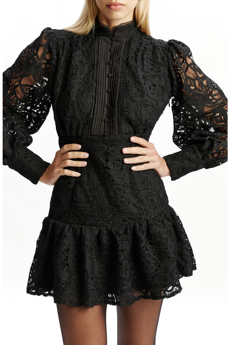 Remy Embroidered Lace Long Sleeve Minidress, Alternate, color, BLACK
