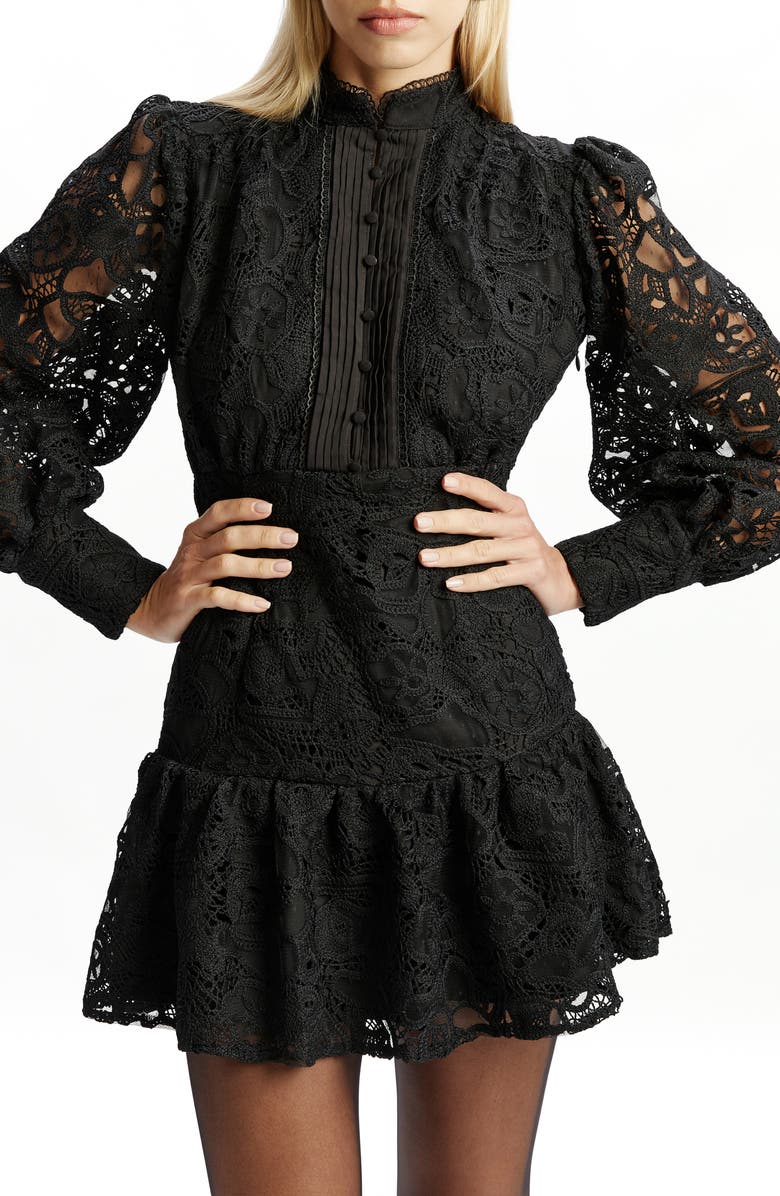 Bardot Remy Embroidered Lace Long Sleeve Minidress, Alternate, color, Black