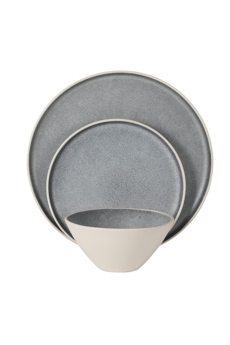 Coastal Forest 12-Piece Triple Reactive Glaze Stoneware Dinnerware Set, Alternate, color, Grey/Linen