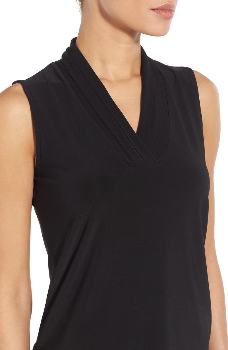 Anne Klein Triple Pleat V-Neck Jersey Top, Alternate, color, Black