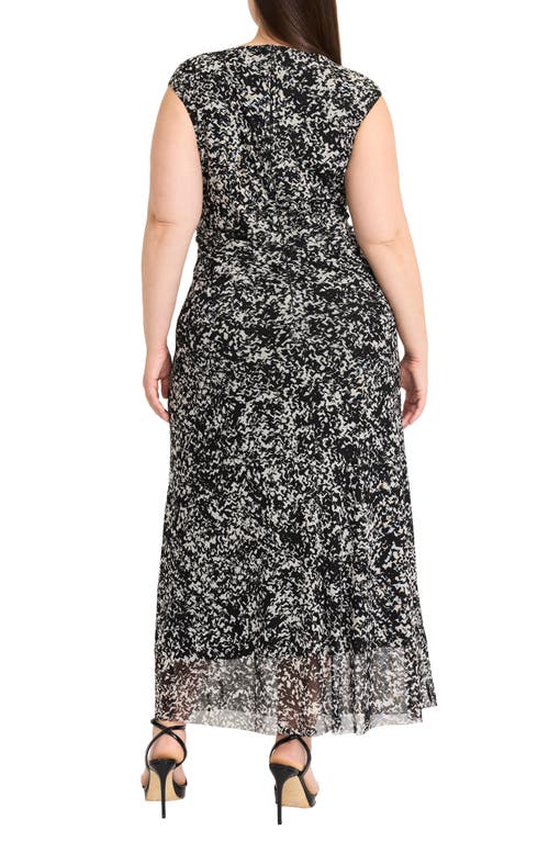 Maggy London Abstract Print Side Ruched Dress In Black