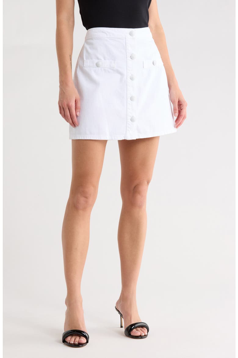 Kris Button Front Cotton A-Line Miniskirt, Main, color, WHITE