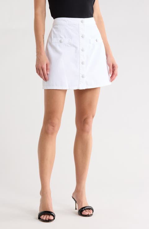 Kris Button Front Cotton A-Line Miniskirt