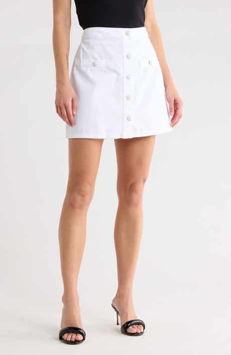 L'AGENCE Kris Button Front Cotton A-Line Miniskirt