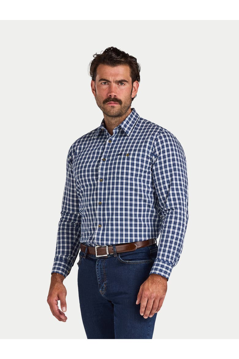 Mod Check Brushed Cotton Twill Shirt, Alternate, color, Navy