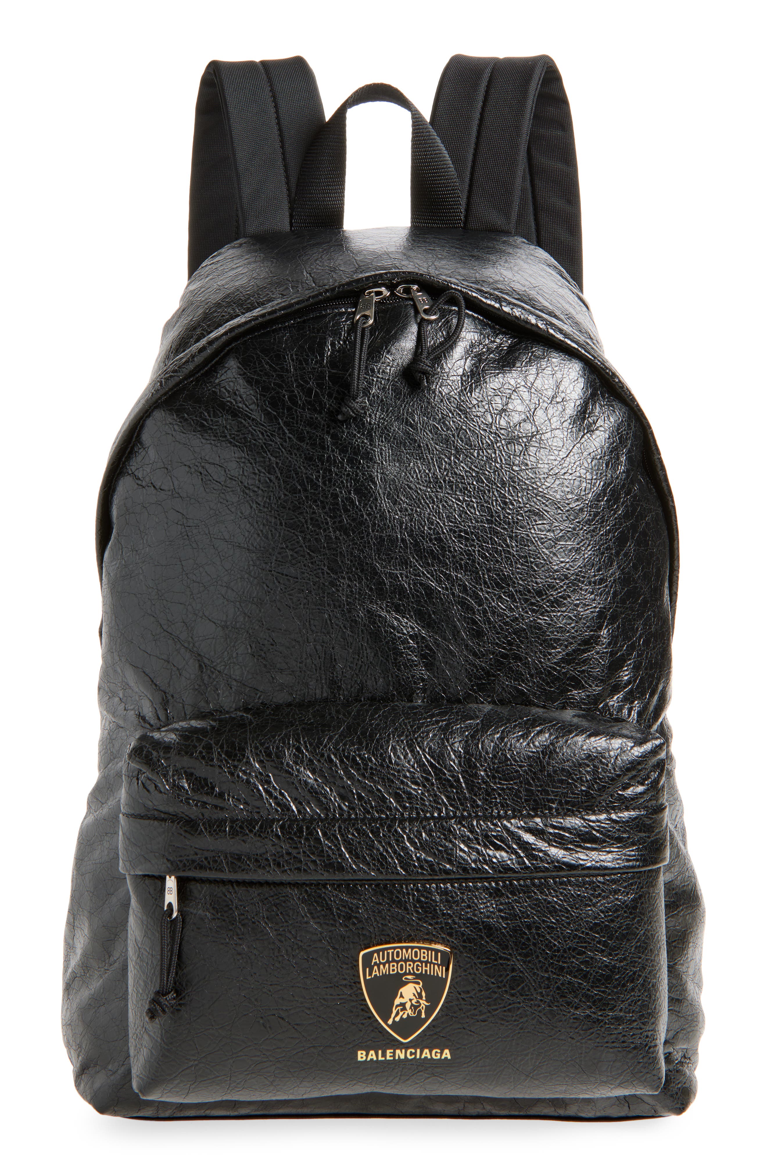 Balenciaga x Automobili Lamborghini Explorer Leather Backpack, Main, color, 1000 Black