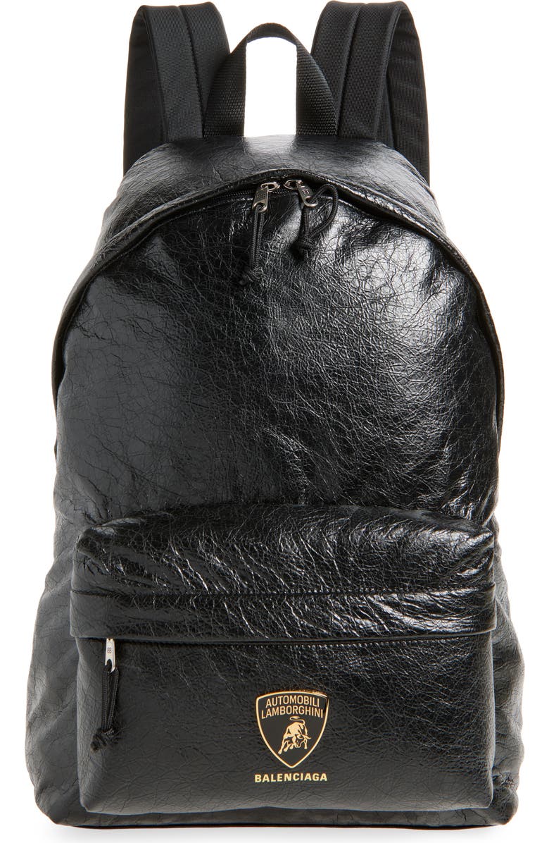 Balenciaga x Automobili Lamborghini Explorer Leather Backpack, Main, color, 1000 Black