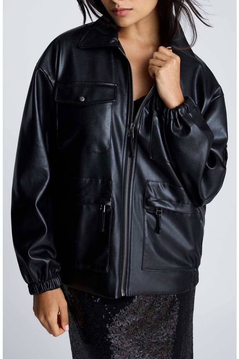 Faux Leather Shirt Jacket, Main, color, BLACK