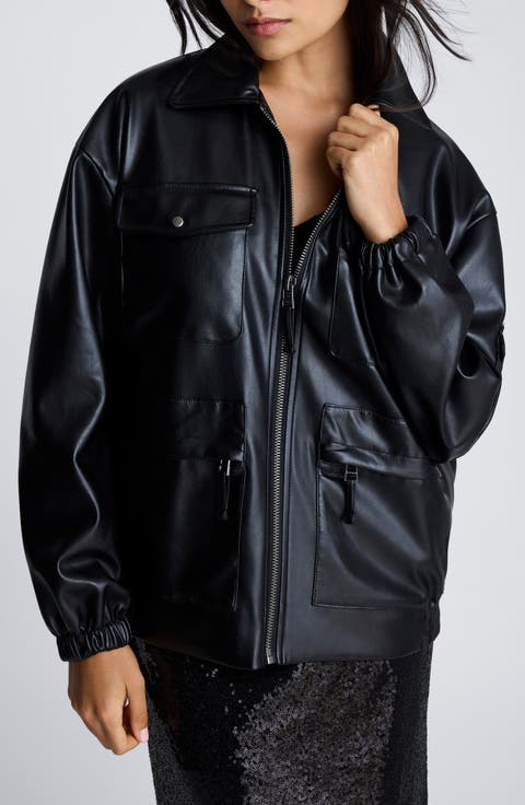 Faux Leather Shirt Jacket
