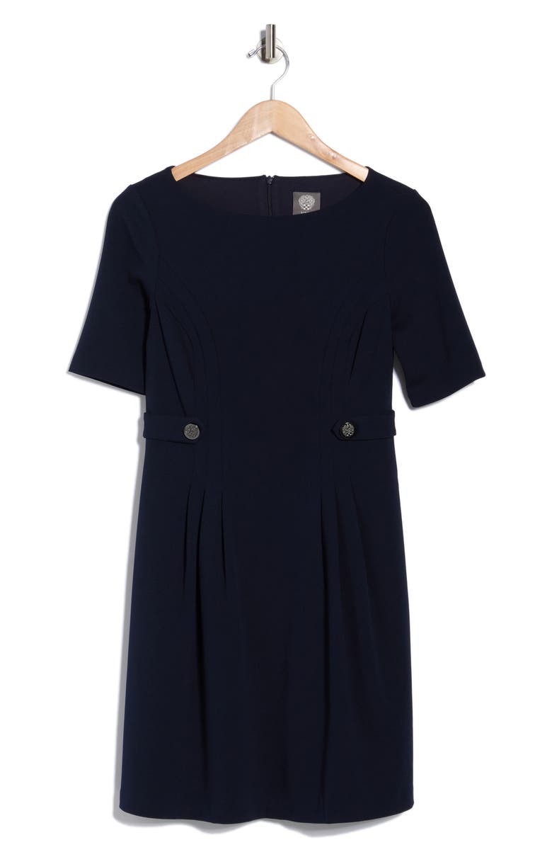 Vince Camuto Elbow Length Sleeve Scuba Crepe Fit & Flare Dress, Alternate, color, Navy