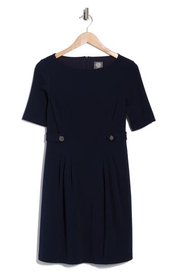 Vince Camuto Elbow Length Sleeve Scuba Crepe Fit & Flare Dress In Blue