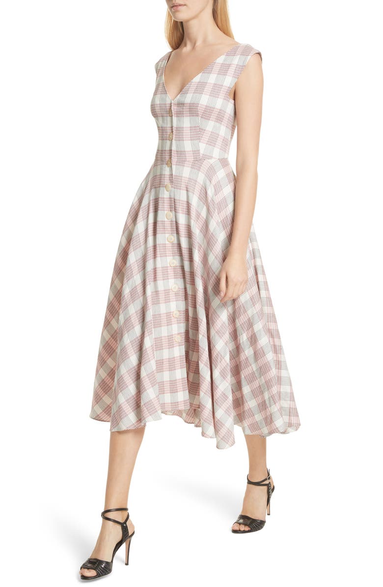 Veronica Beard Finn Plaid Handkerchief Hem Dress, Alternate, color, 