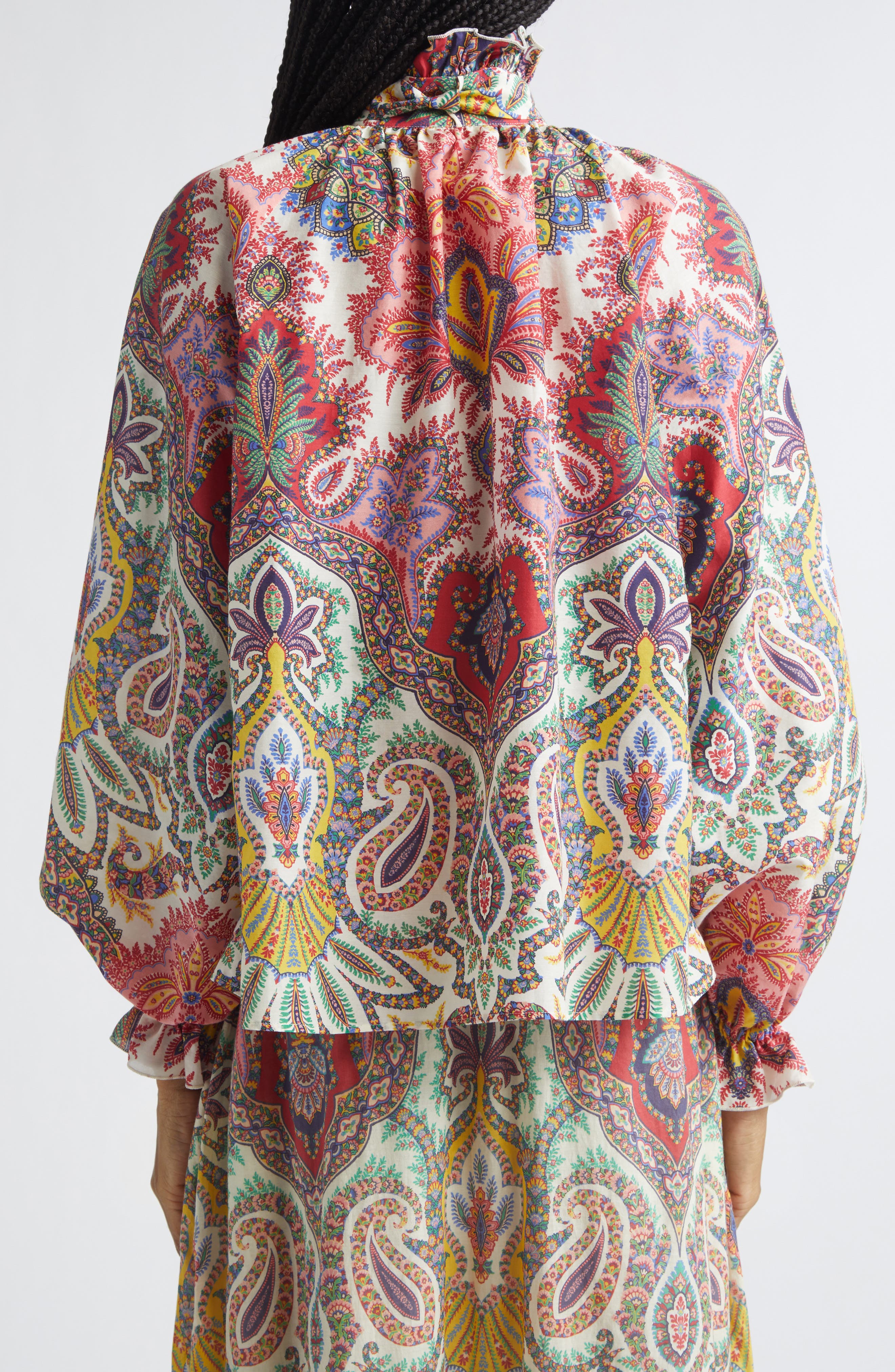 Paisley Print Cotton & Silk Scarf Neck Top - image 2
