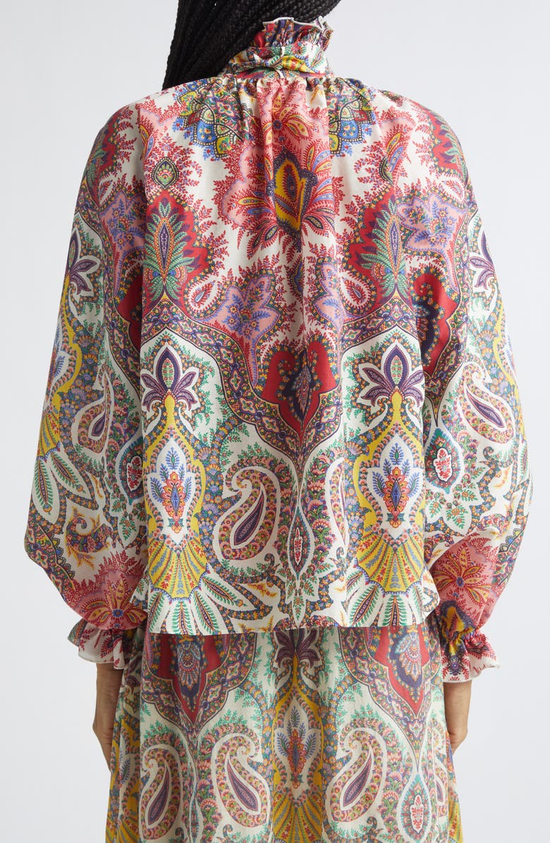 Etro Paisley Print Cotton & Silk Scarf Neck Top, Alternate, color, Print On White Base