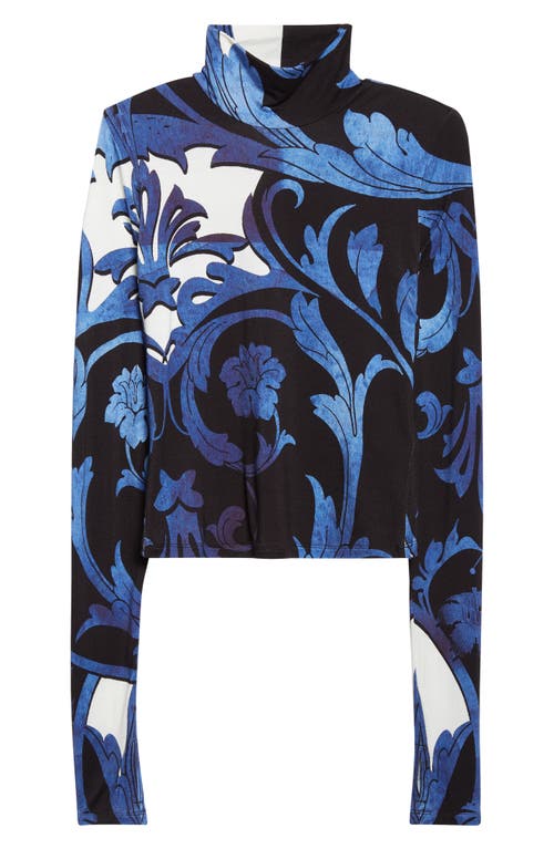 Alice And Olivia Delaina Turtleneck Cropped Top Regal Retreat In Blue
