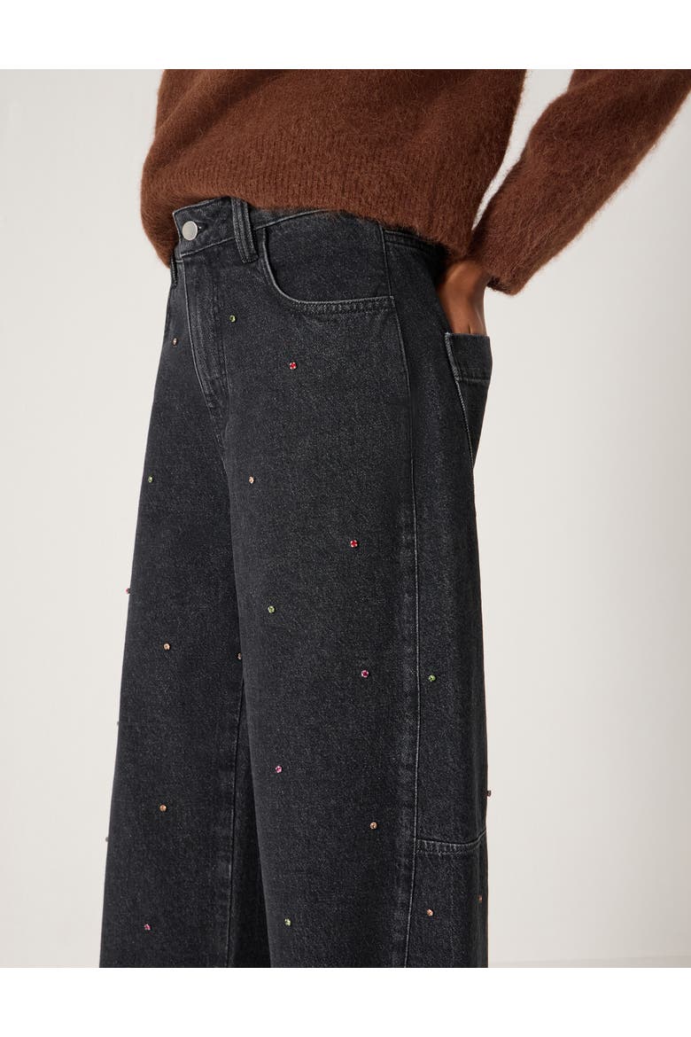 Embellished Bree Barrel Leg Jeans, Alternate, color, Washed Black