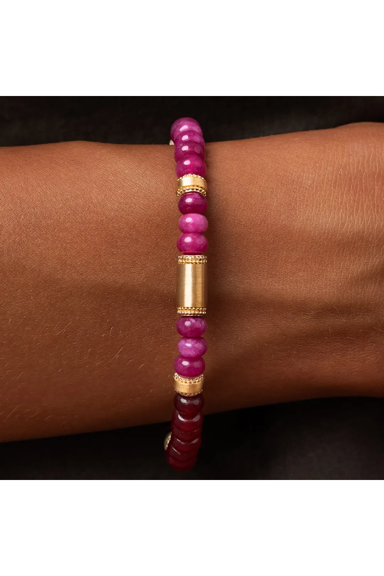 Garnet Rhodolite Gold Plated Women's Beaded Bracelet - Harmonized Flow, Alternate, color, Pink/Purple