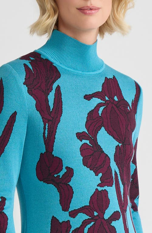 Ming Wang A-line Floral Jacquard Soft Knit Midi Dress In Blue