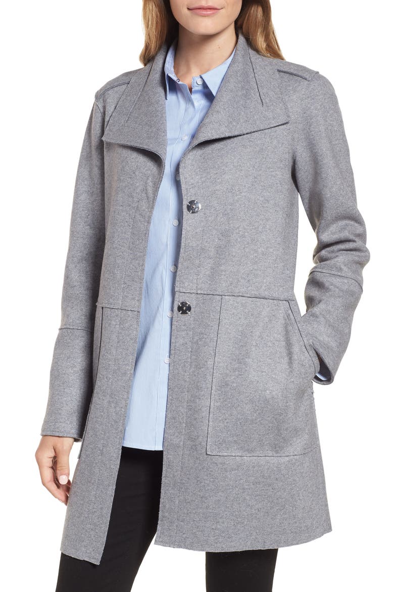 Envelope Collar Wool Blend Knit Coat, Main, color, LIGHT GREY