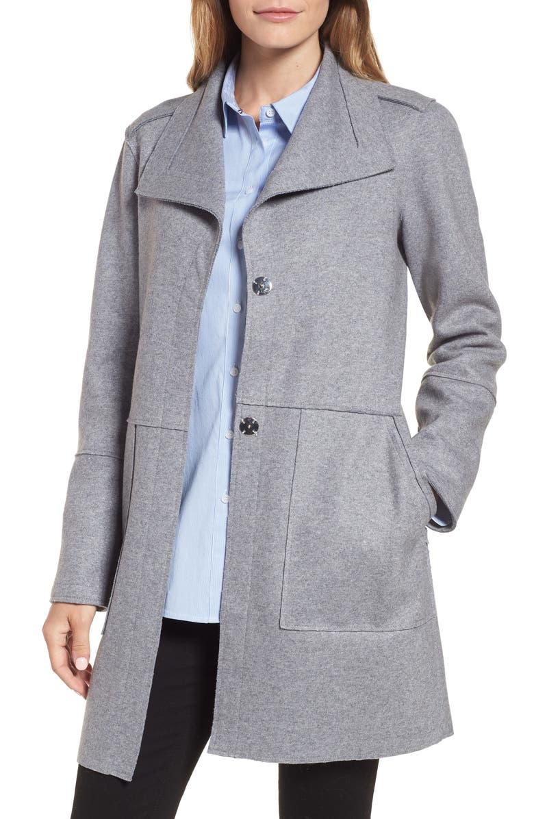 Kenneth Cole New York Envelope Collar Wool Blend Knit Coat, Main, color,