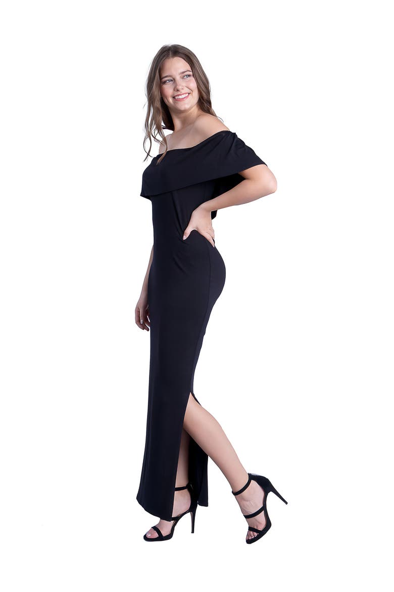 Off Shoulder Ruffle Detail Maxi Dress, Alternate, color, Black
