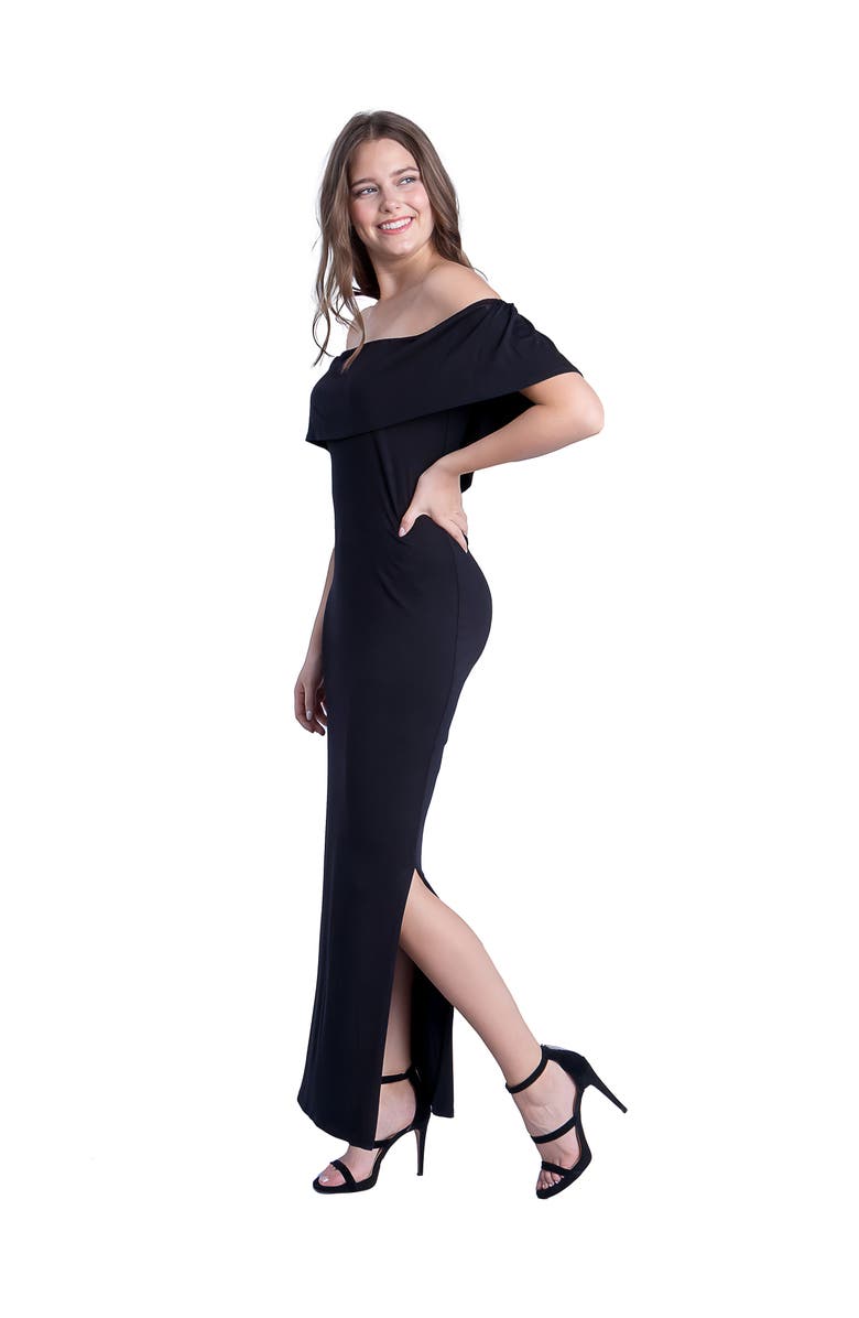 24seven Comfort Apparel Off Shoulder Ruffle Detail Maxi Dress, Alternate, color, Black