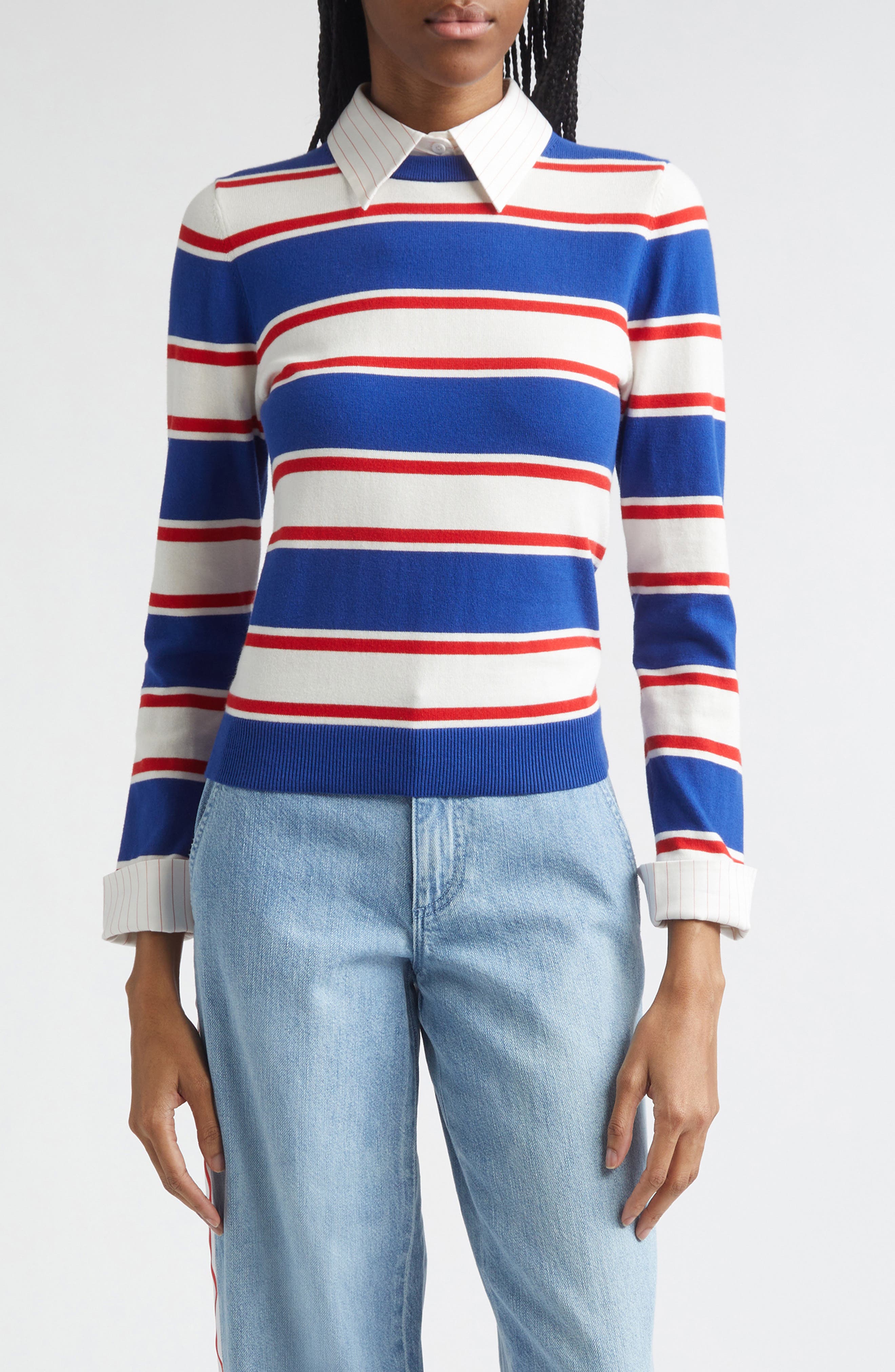 Porla Collared Stripe Cotton Blend Sweater