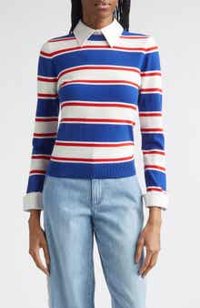 Porla Collared Stripe Cotton Blend Sweater