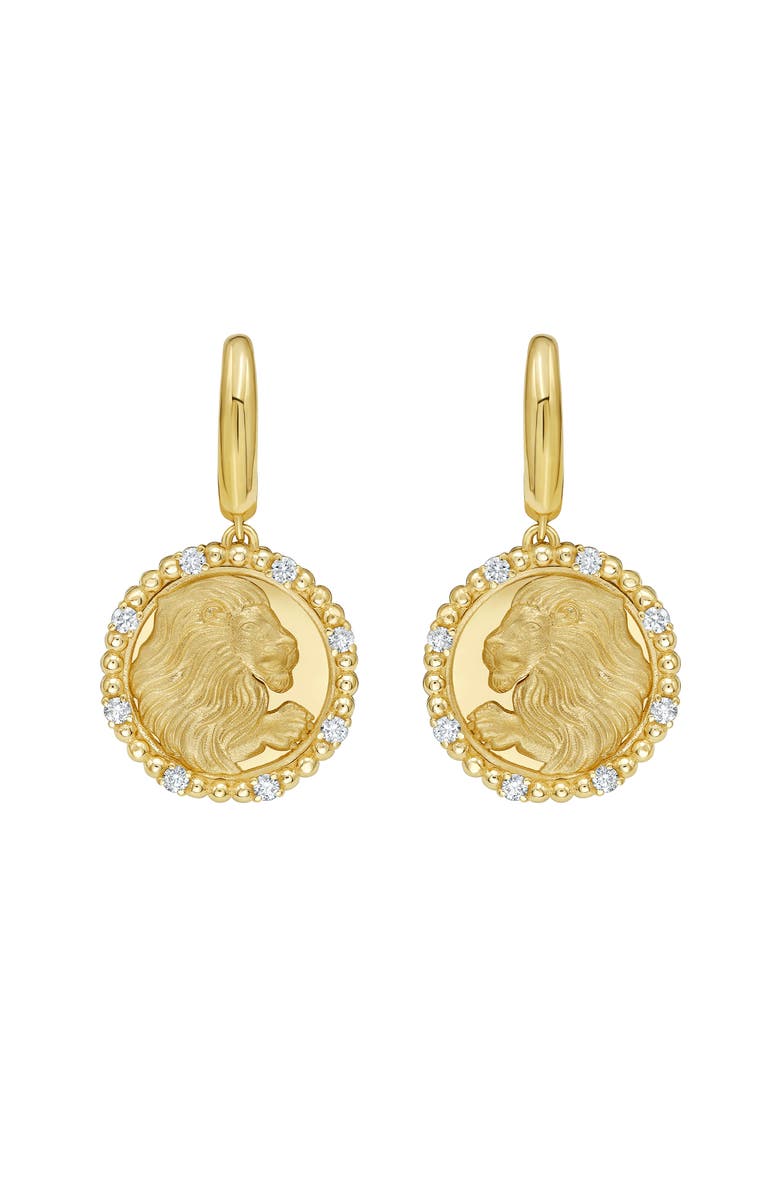 Lionheart 14K Gold Leo Diamond Bead Zodiac Dangle Earrings, Alternate, color, Yellow Gold