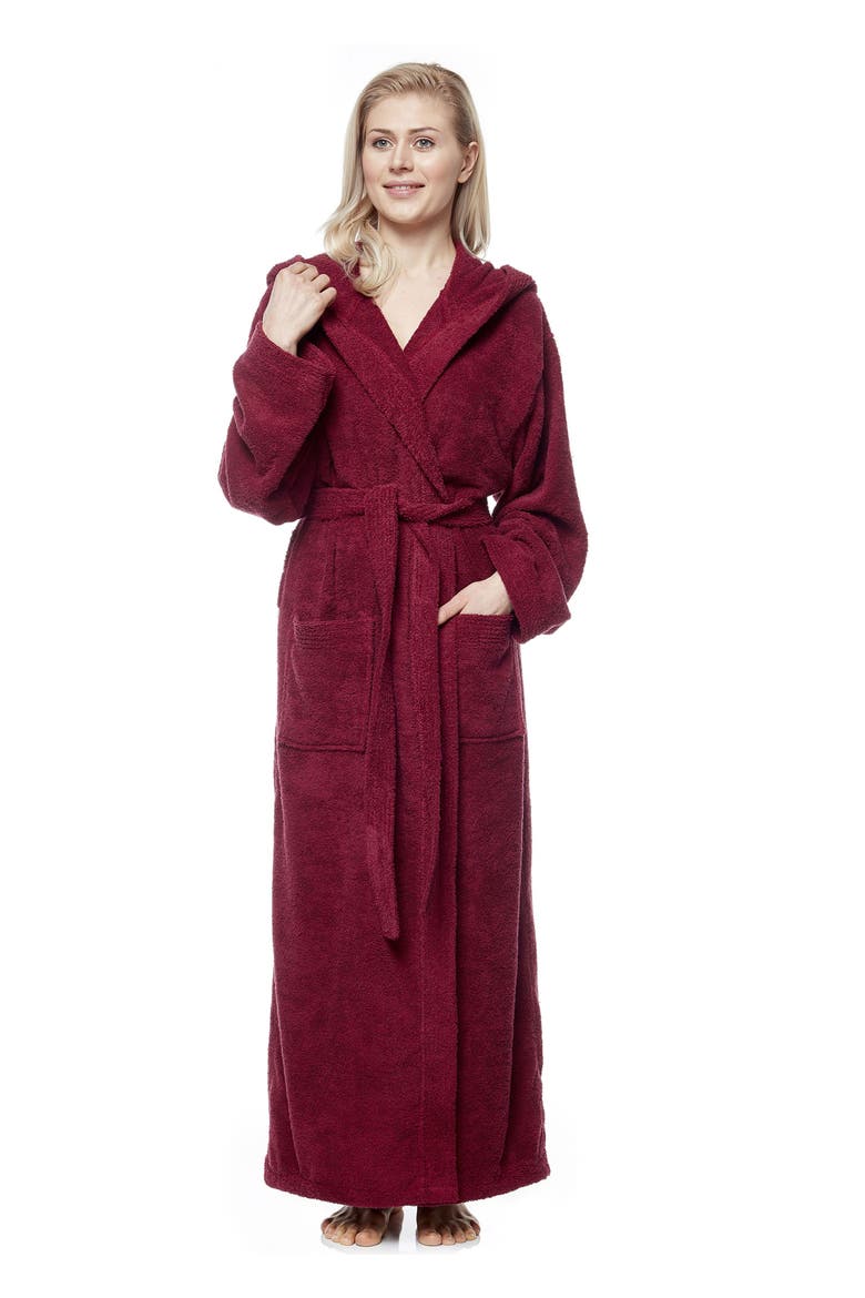 Pacifica Women's Cotton Full Length Hooded Bathrobe, Alternate, color, Wine