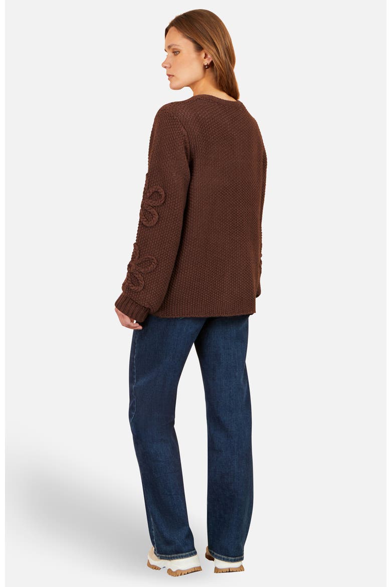 Knitted Flower Detail Sleeve Cardigan, Alternate, color, Brown