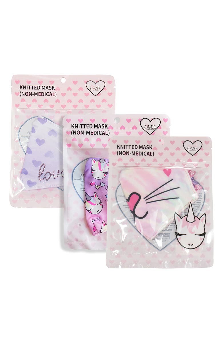 OMG Accessories 3-Pack Kids' Contoured Face Masks, Alternate, color, 