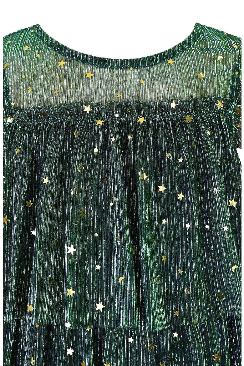 Kids' Metallic Foil Ruffle Tiered Party Dress, Alternate, color, HUNTER GRN