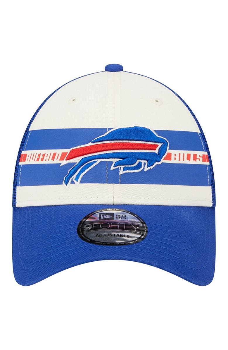 New Era Men's New Era Cream/Royal Buffalo Bills Team Stripe Trucker 9FORTY Snapback Hat, Alternate, color,
