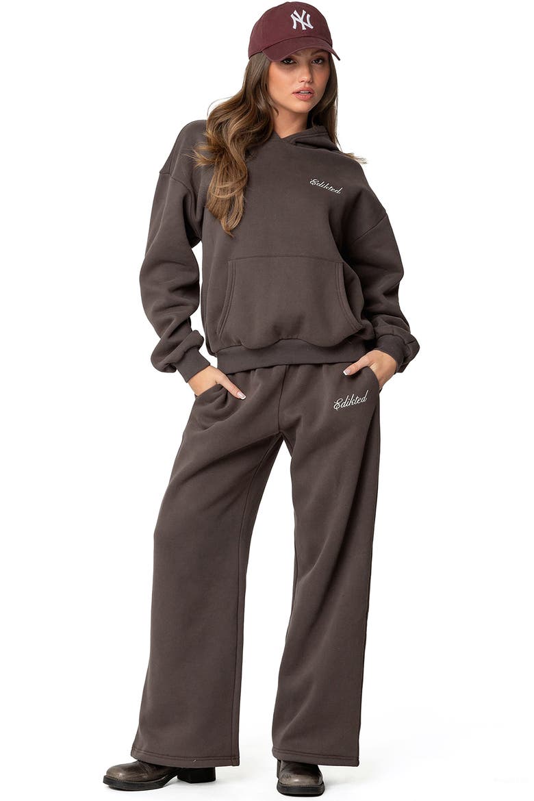 We're Edikted Logo Wide Leg Sweatpants, Alternate, color, DARK-GRAY