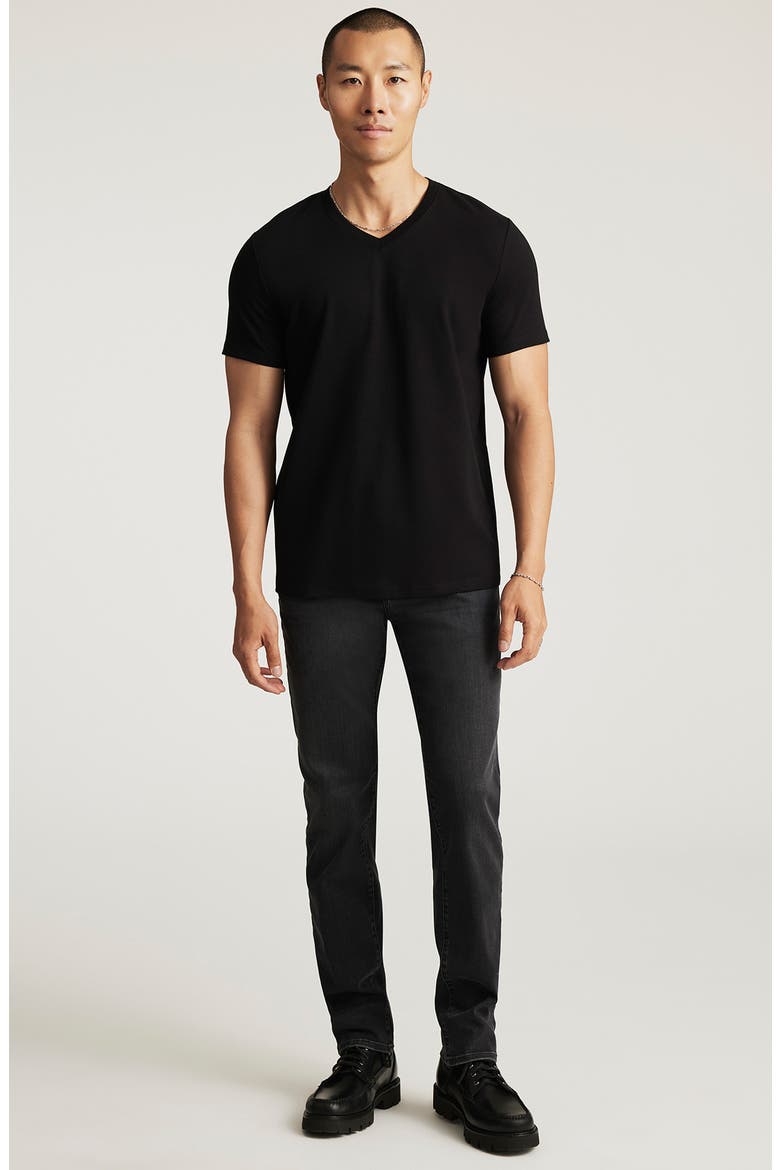 Black Stretch Cotton V-Neck T-Shirt, Alternate, color, BLACK