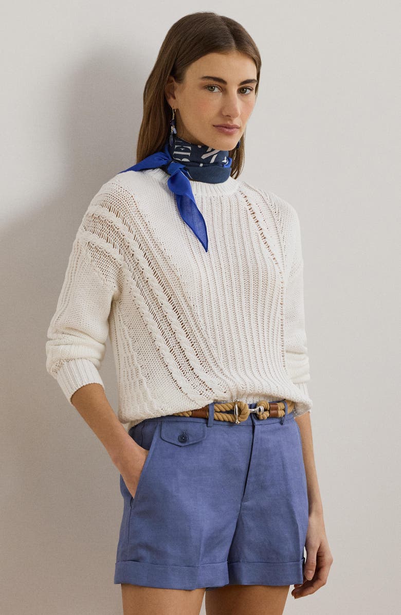 Lauren Ralph Lauren Pointelle & Cable Detail Cotton Sweater, Alternate, color,