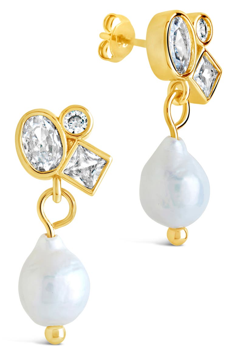 Penny Cubic Zirconia Cluster & Freshwater Pearl Drop Earrings, Main, color, GOLD
