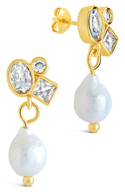 Sterling Forever Penny Cubic Zirconia Mother Of Pearl Cluster Stud Earrings In Gold